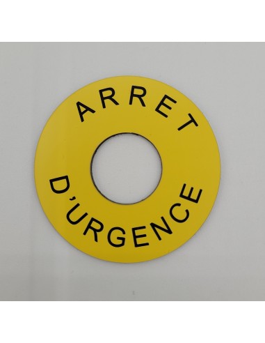 Etiquette gravée arrêt d'urgence jaune adhésif 3M au verso