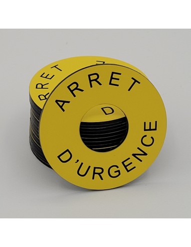 Etiquette gravée arrêt d'urgence jaune adhésif 3M au verso
