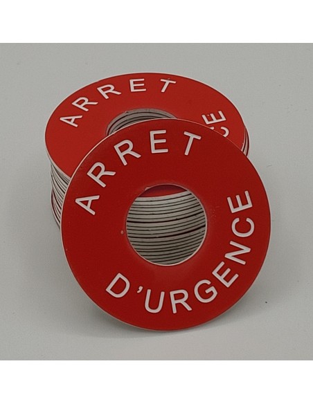 Etiquette gravée arrêt d'urgence jaune adhésif 3M au verso