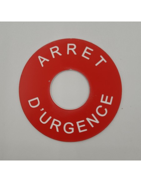 Etiquette gravée arrêt d'urgence jaune adhésif 3M au verso