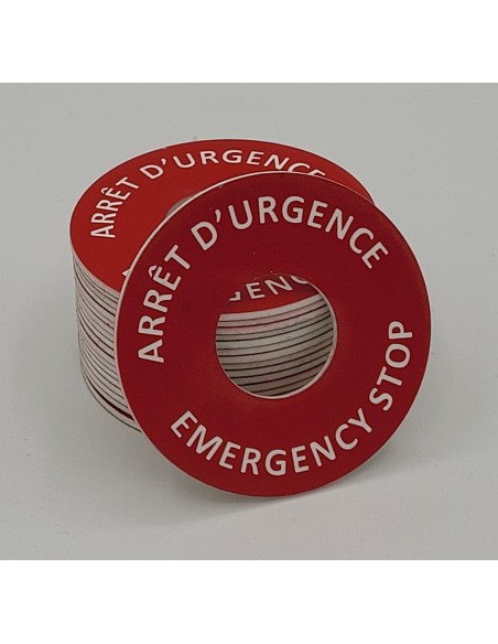 Etiquette gravée arrêt d'urgence jaune adhésif 3M au verso