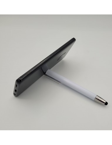 Stylo bille en plastique muni d'un support pour téléphone et d'un embout pour écran tactile, mine bleue