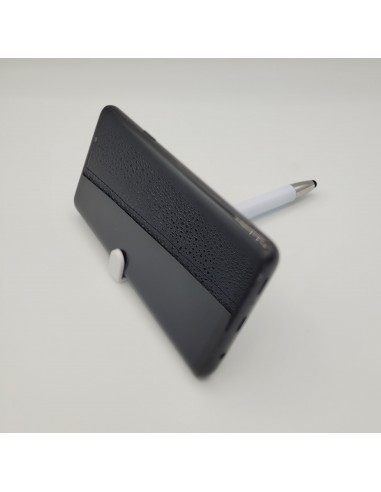 Stylo bille en plastique muni d'un support pour téléphone et d'un embout pour écran tactile, mine bleue