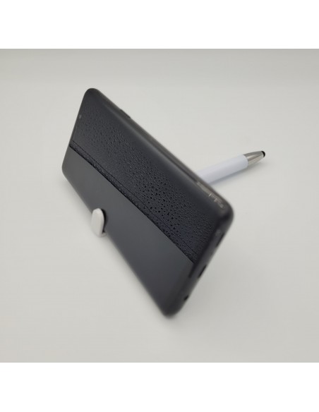 Stylo bille en plastique muni d'un support pour téléphone et d'un embout pour écran tactile, mine bleue