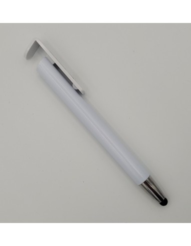 Stylo bille en plastique muni d'un support pour téléphone et d'un embout pour écran tactile, mine bleue