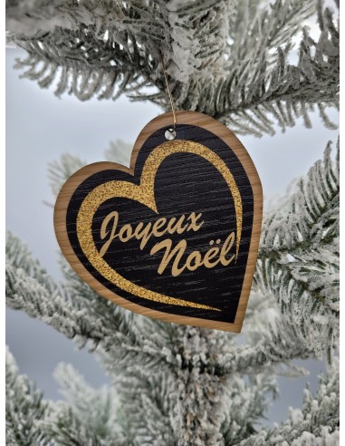 COEUR JOYEUX NOËL EN BOIS BOULE DE NOEL