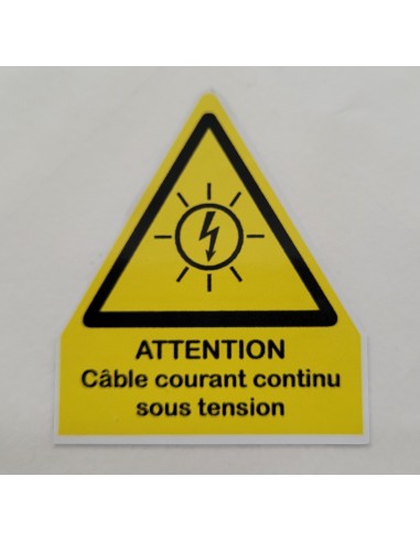 Etiquette Attention câble courant continu sous tension