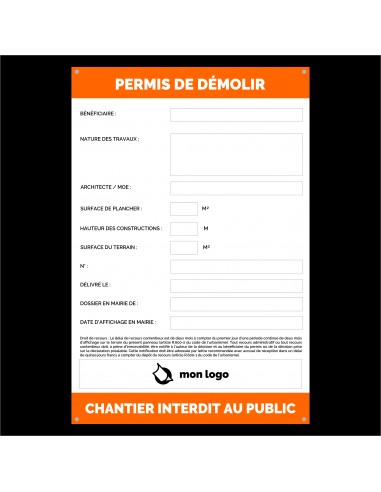 Panneau PERMIS DE DÉMOLIR