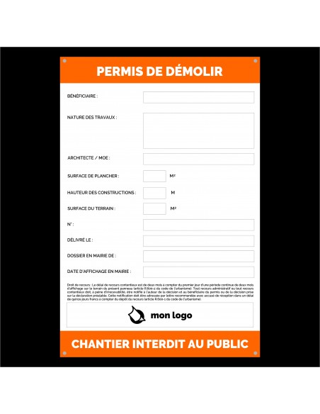 Panneau PERMIS DE DÉMOLIR