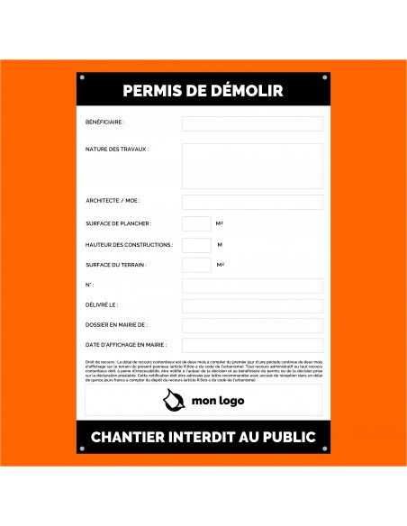 Panneau PERMIS DE DÉMOLIR