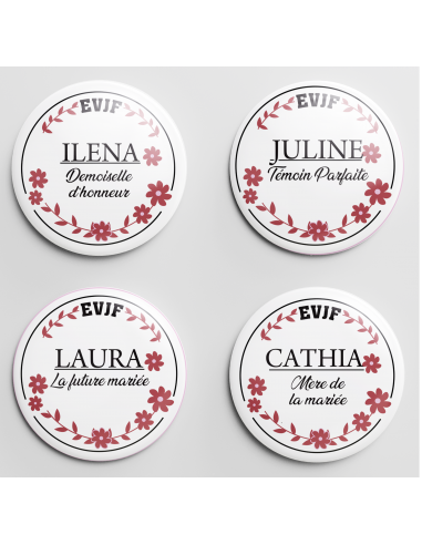 Badges personnalisés EVJF Blanc Diamètre 37mm